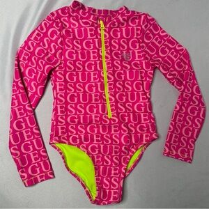 Guess Kids Pink Logo Long Sleeve Rashguard Swimsuit Size 4